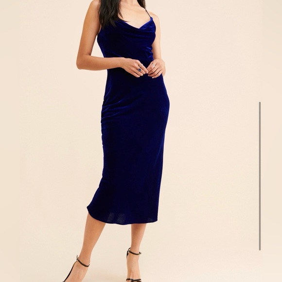 Adelyn Rae Dresses & Skirts - Adelyn Rae Zana Velvet Slipdress Cowl Neck Midi Dress in Sapphire Size L
